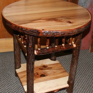 HICKORY LOG Side TABLE - Old Fashioned Hickory Side Table Round