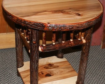 HICKORY LOG Side TABLE - Old Fashioned Hickory Side Table Round