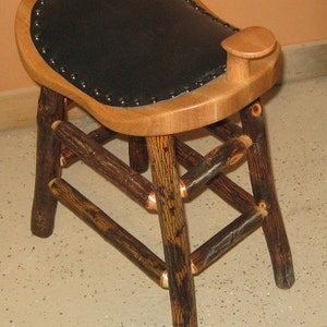 Childs Hickory Log Saddle Stool With Upholstered Seat image 2