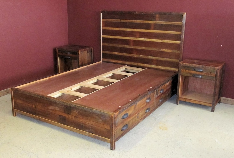 Reclaimed Barnwood Platform Bed with Drawers image 4