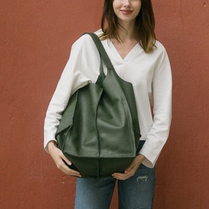 Olive gren Large tote, Leather Hobo Bag, Oversize Tote, Large Handbag, Ladies Handbag, Soft Leather Bag, Foldover Designer Handbag