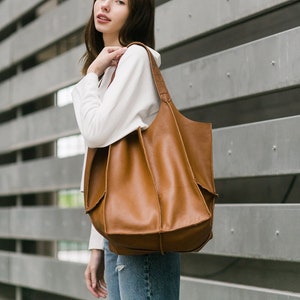 Large Leather Slouchy Hobo Bag ~ Oversized Leather Bag ~ Leather Shopper Bag ~ Leather Shoulder Bag ~ Personalization Women Leather Handbag