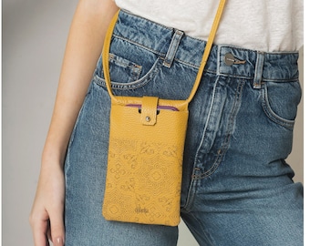 Bolso de cuero para teléfono, estuche para iphone, estuche de cuero para teléfono, regalo para ella, bolso de cuero pequeño, regalo de cuero, cuerpo cruzado de cuero pequeño
