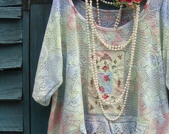PASTEL CONFETTI X ICE Dyed X Vintage Cotton Lace Tunic Dress Embroidered Size L Xl