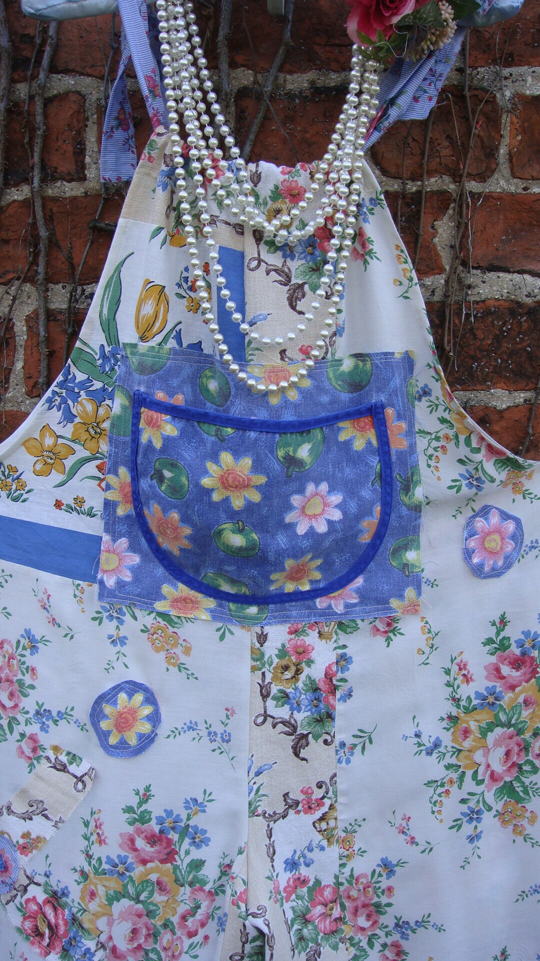 Image of Recycled Wearable Art Hippie Chick 's Lightweight Patchwork Cotton Rayon Ruffle Hem Loose Fitting Overalls Dungarees M To Xl