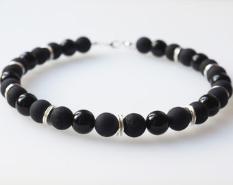 black necklace with polaris beads silver plated