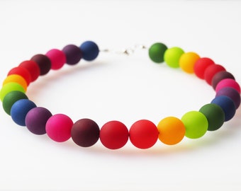 Polariskette Regenbogen Kette mit großen Perlen Collier bunt mit Polarisperlen handmade