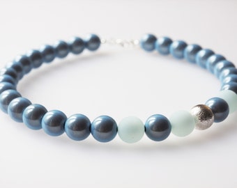 Magic bead Kette hellblau bleu silber miracle beads schimmer Perlenkette glänzend Polariskette glanz matt  Geschenk für Frauen