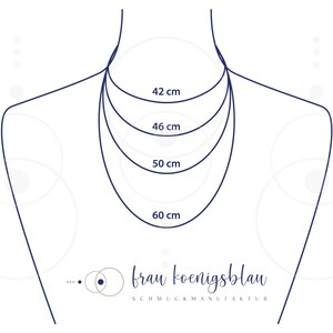 May include: Diagram showing necklace lengths in inches: 16.5 inches, 18 inches, 20 inches, and 23.6 inches. The text "frau koenigsblau SCHMUCKMANUFAKTUR" is at the bottom of the image.