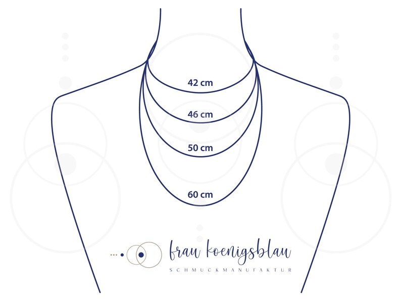 May include: Diagram showing necklace lengths in inches: 16.5 inches, 18 inches, 20 inches, and 23.6 inches. The text "frau koenigsblau SCHMUCKMANUFAKTUR" is at the bottom of the image.