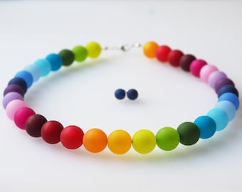 rainbow necklace jewellry set colorful chain set with earrings handmade