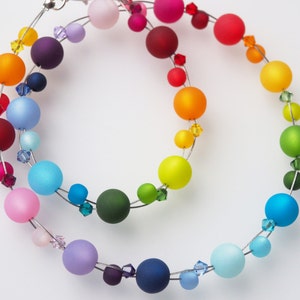Braided rainbow necklace with polaris beads - a colorful gift for women