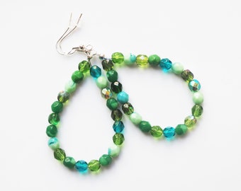 Earrings green turquoise summer earrings with bohemian glass beads Statement earrings trend color 2024