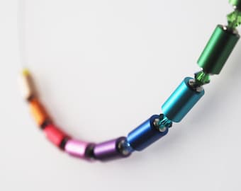 Delicate aluminum necklace with Preciosa® crystals - rainbow, turquoise or with a color accent, a great gift for minimalists
