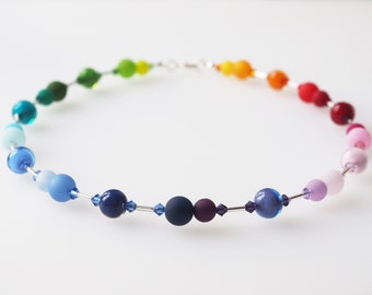 rainbow necklace colorful with handmade murano glass and Preciosa® Crystals