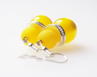 Ohrringe gelb, Polarisohrringe, Statementohrringe, versilbert, 925er Silber, Ohrringe mit Polarisperlen