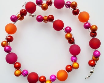 Geflochtene Polariskette in pink orange rot Miracle Magic Beads für einen modischen Akzent Halskette Kette Collier Sommerfarbe