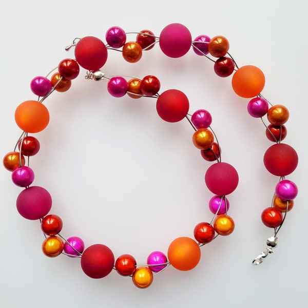 Geflochtene Polariskette in pink orange rot Miracle Magic Beads für einen modischen Akzent Halskette Kette Collier Sommerfarbe