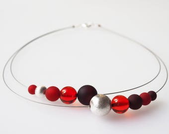red necklace dark red marsala bordeaux silver wisilva pearl polaris necklace