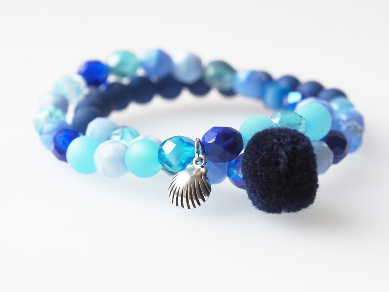 blue turquoise bracelet with bohemian glass beads handmade boho