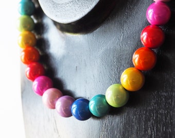 rainbow necklace with glimmering magic beads colorful chain