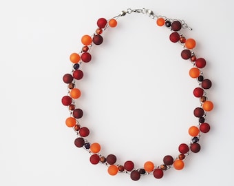 red orange necklace polaris statement with sparkling glass beads jewellry