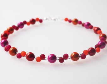 Geflochtene Polariskette in pink orange rot Miracle Magic Beads für einen modischen Akzent Halskette Kette Collier Sommerfarbe