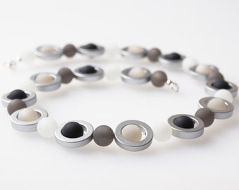 necklace black white grey polaris collier with metal effect circles