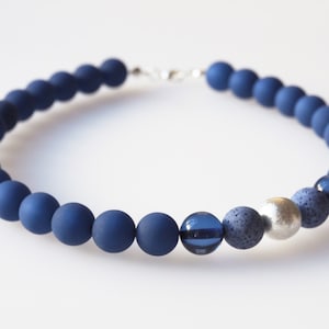 Polaris ketting blauwe ketting donkerblauwe zilveren handgemaakte ketting met Polaris kralen