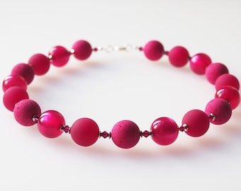 Polariskette pink Kette mit großen Perlen und Preciosa® Kristallen plus size handmade Collier Polaris-Kette Trendfarbe