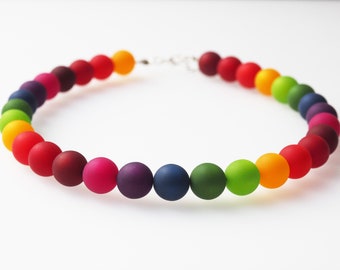 Polariskette Regenbogen Kette bunt Collier Halskette mit Polarisperlen handmade farbenfrohe Polarisperlenkette