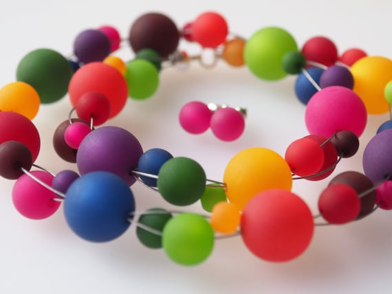 Polariskette Regenbogen Schmuckset Regenbogenkette farbenfrohe Kette mit Polarisperlen bunt Polarisschmuck Collier