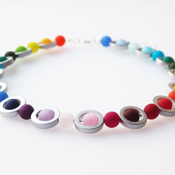 Polariskette Regenbogen Kette bunt Regenbogenkette mit Polarisperlen Collier handmade  auffällige Halskette