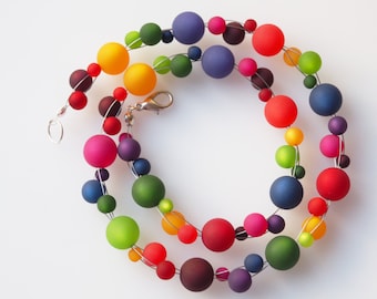 rainbow necklace long version long necklace colorful necklace long rainbow necklace