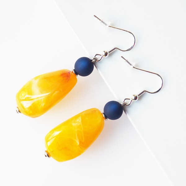 Earrings blue yellow orange Polaris earrings acryl earrings Statement earrings 925 silver earrings Polaris matt shimmering magic beads