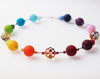 Polariskette Regenbogen Halskette Polarisperlernkette Kette Collier bunt mit handgefertigten Glasperlen und Preciosa® Kristallen