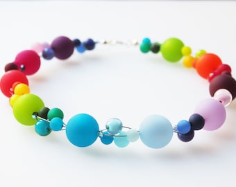 rainbow necklace with handmade murano glass beads and Preciosa® Crystals plus size statement necklace