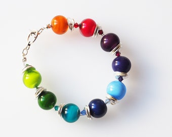 murano bracelet rainbow with handmade murano beads sommerso heart silver flexible colorful