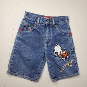 ポロジーンズ チノパン M y2k archive swag cityboy Vintage Boys PACO Denim Jean Shorts With Leashed Dog Graphic