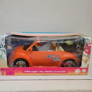 2003 Barbie VW Bug Cali Girl Volkswagen New Beetle Convertible RC Car with Barbie Doll | Red Orange | NEW in Box Unopened Vintage