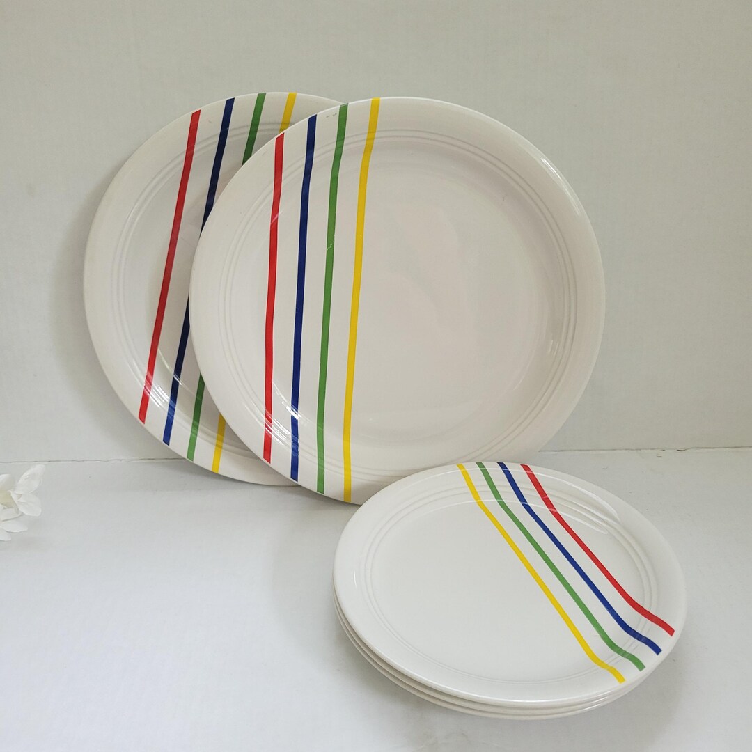 Set of 5 Vintage Anchor Hocking Rio Rainbow Stripe Porcelain Plates | 2 ...