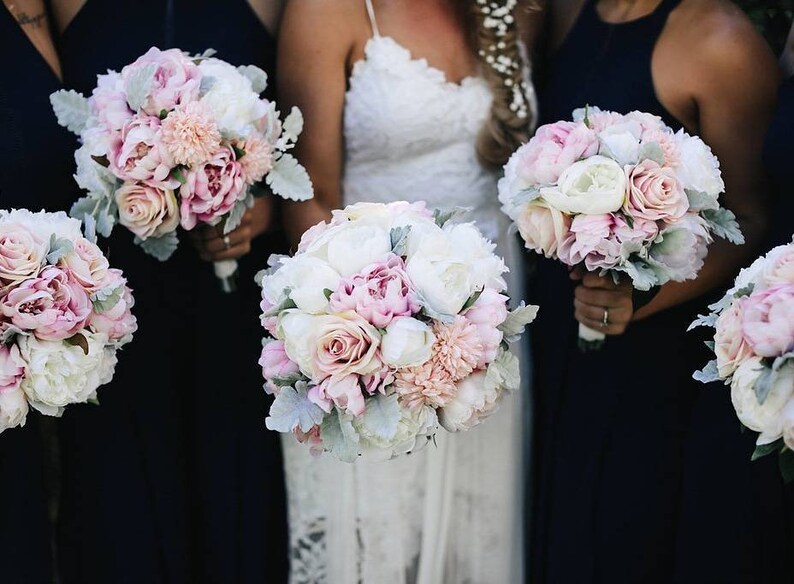 Peony Bouquet Rose Chrysanthemum & Dusty Miller Wedding Etsy