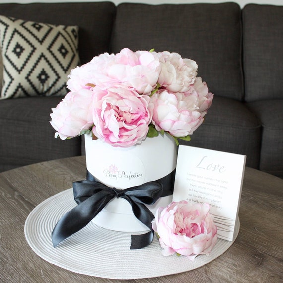 Silk Pink Peony Box With Ribbon Gift Keepsake Desk Table Etsy