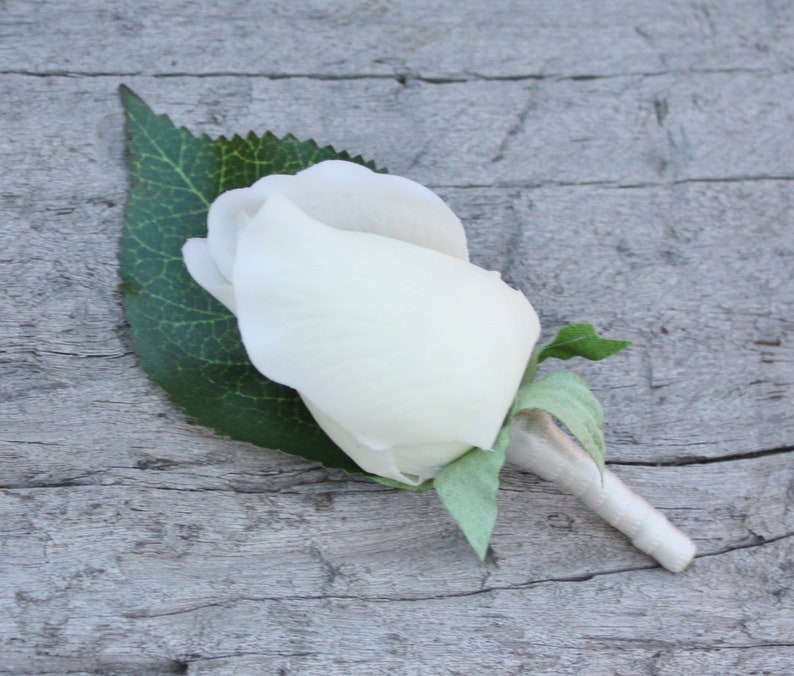 Simple Classic Rosebud in Real Touch Buttonhole White Rose