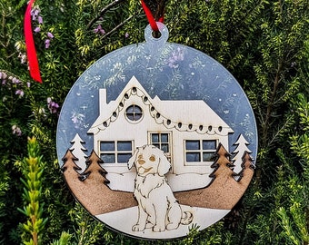 Bola de Navidad personalizada en madera y acrílico, idea de decoración de árbol personalizable Gran bola de Navidad - adorno para perros