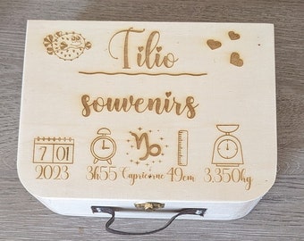 Personalized birth memory box with first name and date, birth gift