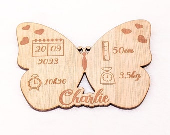 personalized wooden birth plaque, birth gift idea, stork birth souvenir