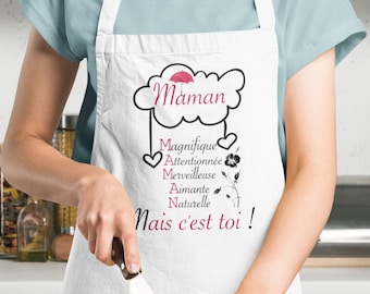 Tablier personnalisé femme  cadeau maman, manique et gant de cuisine, Coffret cadeau femme,  fête des mères