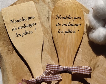 Spatule de cuisine ou Cuillère de cuisine en bambou Personnalisé  ! idée cadeau personnalisé, N'oublie pas de mélanger les pâtes !