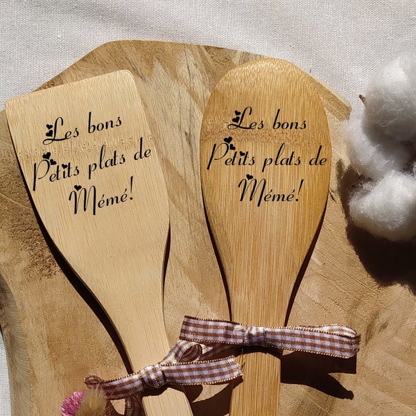 Spatule de cuisine ou Cuillère de cuisine en bambou les bons petits plats ! idée cadeau personnalisé, 2 modèles au choix !